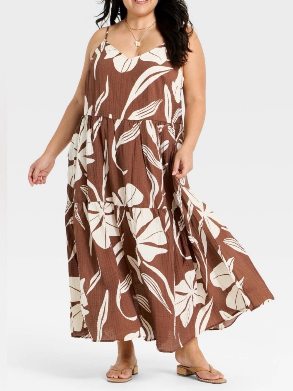 A New Day Brown Maxi Dress with White Floral Print